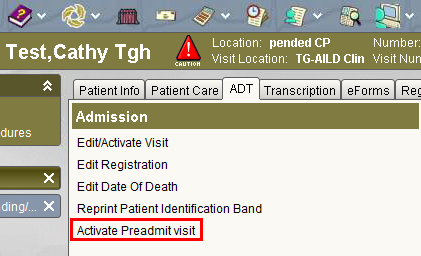Activate Preadmit Visit Activate Preadmit Visit