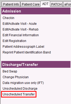 ADT tab - Unscheduled Transfer