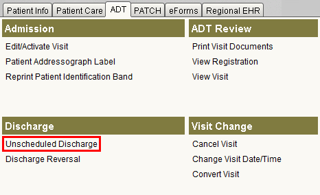 ADT - Unscheduled Discharge