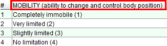 Mobility list of options