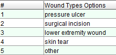 Wound Types options