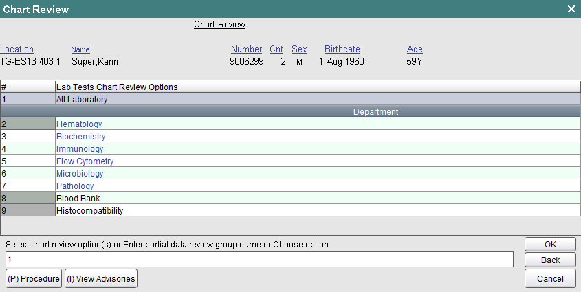 All Laboratory option