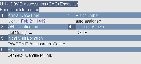 CAC Encounter Information Screen