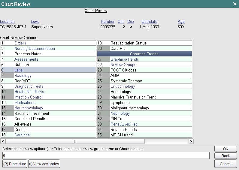 Chart Review Options
