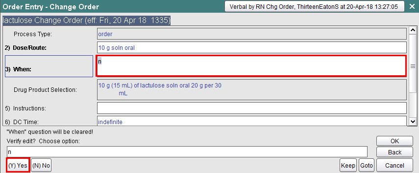 Choose Yes to confirm that the When field should be cleared