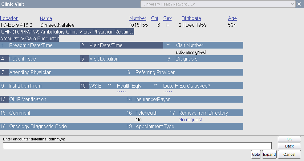 Ambulatory Care Encounter screen