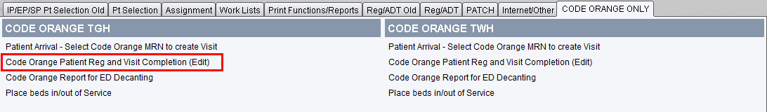 Code Orange Patient Reg and Visit Completion (Edit)