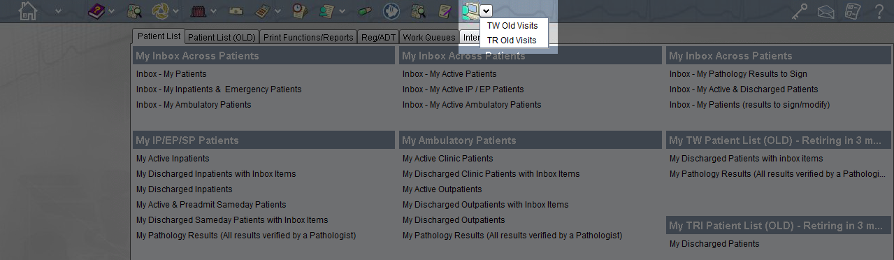 Old Visits toolbar options