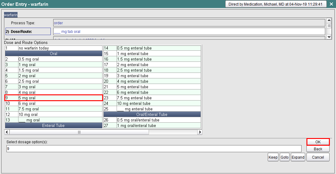 Dose and Route Options - Select dosage option(s)