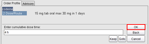 Enter cumulative dose time