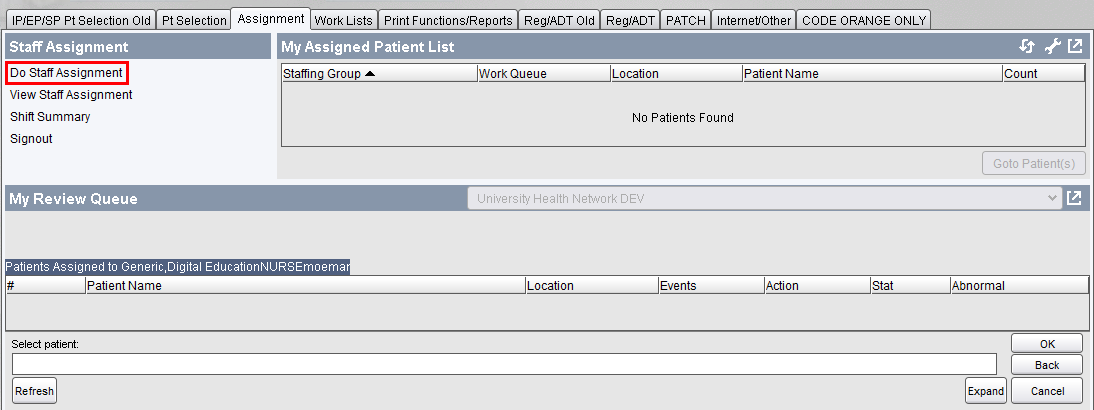 Assignment tab - Do Staff Assignment