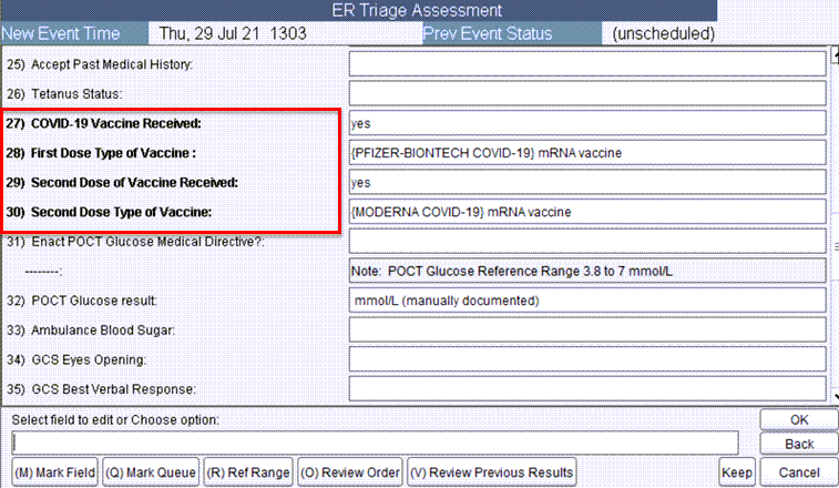 ER Triage Assessment questions