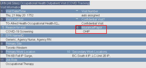 Employee Visit Information screen
