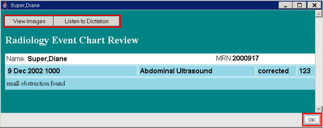 Radiology Customized Report Screen