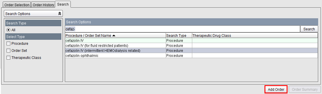 Search tab - ceFAZolin