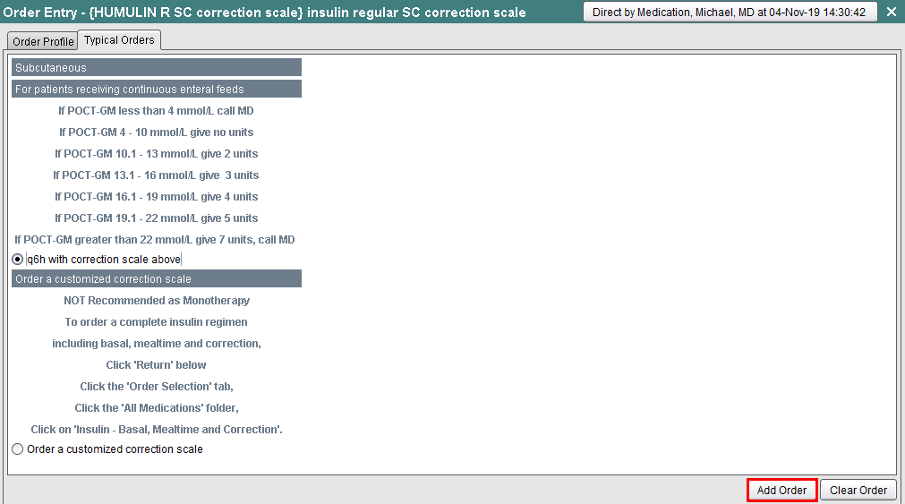Typical Orders tab - Frequency option