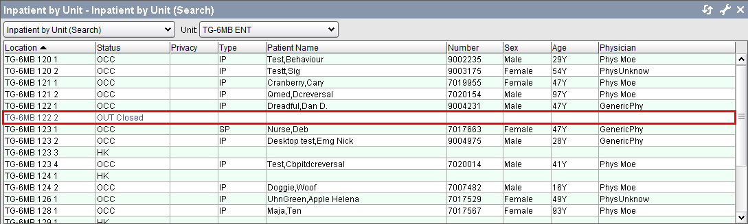 Inpatient by Unit Search