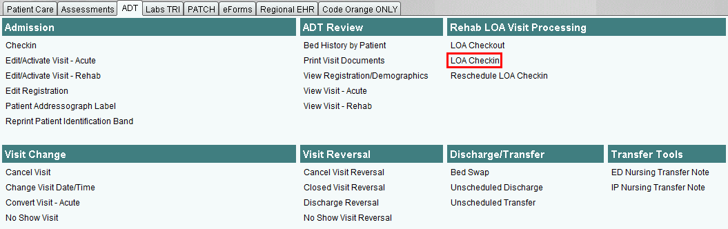 ADT tab - LOA Checkin