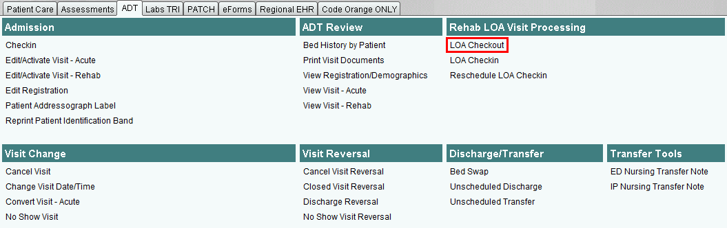 ADT tab - LOA Checkout