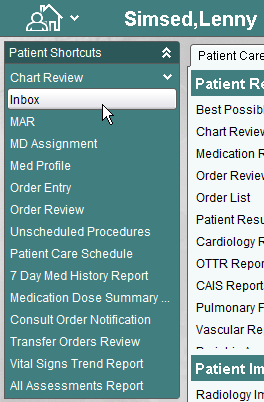 Patient Shortcuts - Inbox
