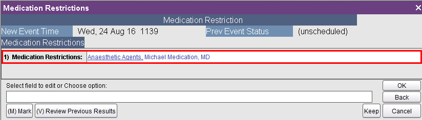 Medication Restrictions screen Medication Restrictions screen