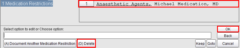 Medication Restricion screen - Delete button Medication Restricion screen - Delete button