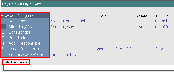 Provider Assignment screen