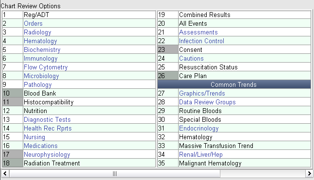 Commonly Used Chart Review options