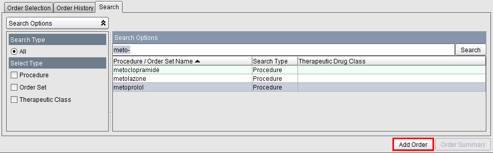 Search tab - metoprolol