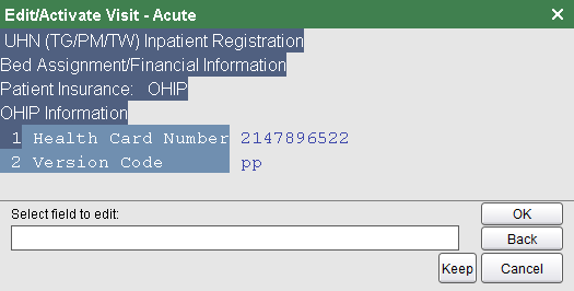 OHIP Information fields edit