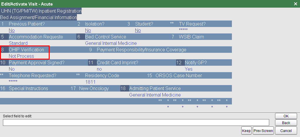 OHIP verification field