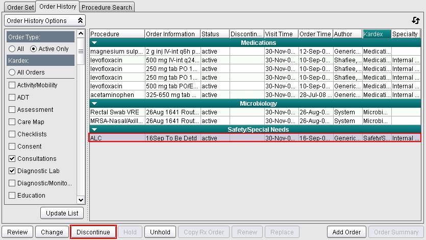 Order History tab