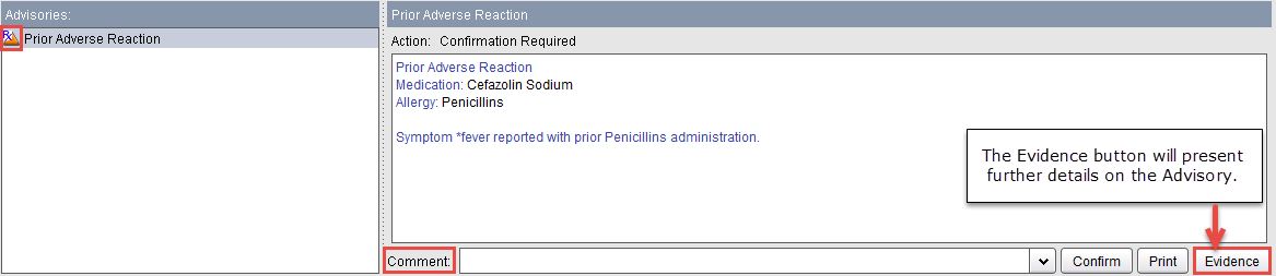 Advisories screen