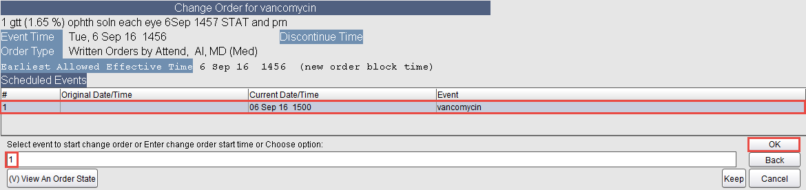 Change Order for vancomycin
