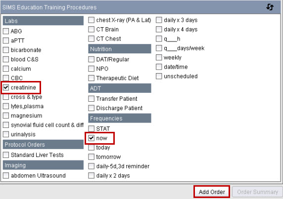 Creatinine order example