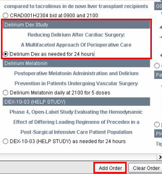 Delirium Dex as needed for 24 hours clinical trial medication reminder procedure selected