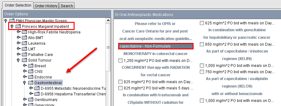 Order Selection - Princess Margaret Inpatient folder - Gastrointestinal folder