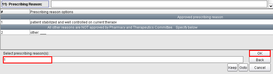 Select prescribing reason