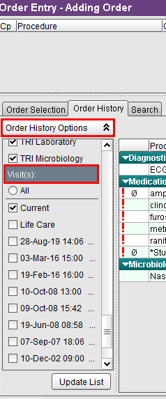 Order History Options and Visits banners