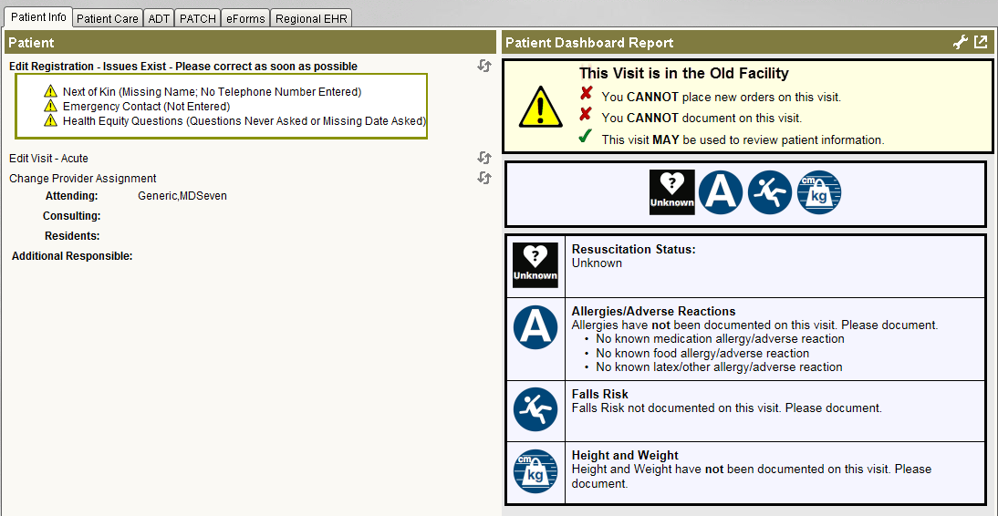 Patient Dashboard warning