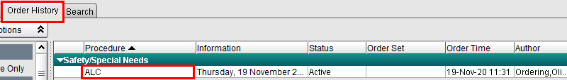 Order History ALC order still not processed