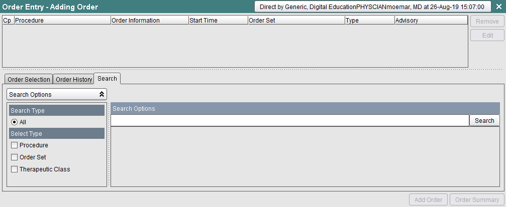 Order Search tab