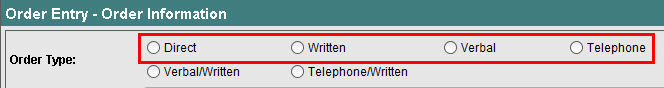 Order Entry - Order Information - Order Type