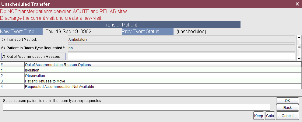 Out of Accommodation Reason Options