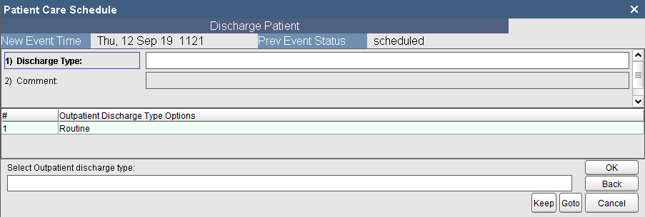 Outpatient Discharge Type Options