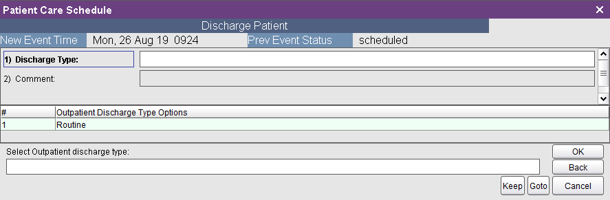 Outpatient Discharge Type Options