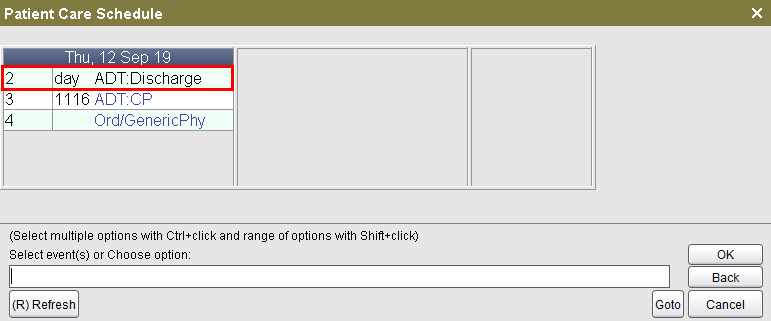 Patient Care Schedule - ADT: Discharge