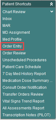 Patient Shortcut, Order Entry