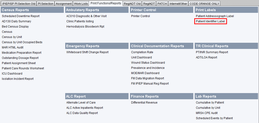 Print Functions/Reports - Patient Identifier Label Print Functions/Reports - Patient Identifier Label