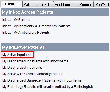 Patient List tab - My Active Inpatients